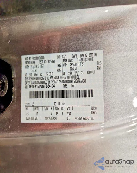 2021 Ford F150 Super Cab из США, поврежденный, VIN 1FTEX1EP8MFB84104